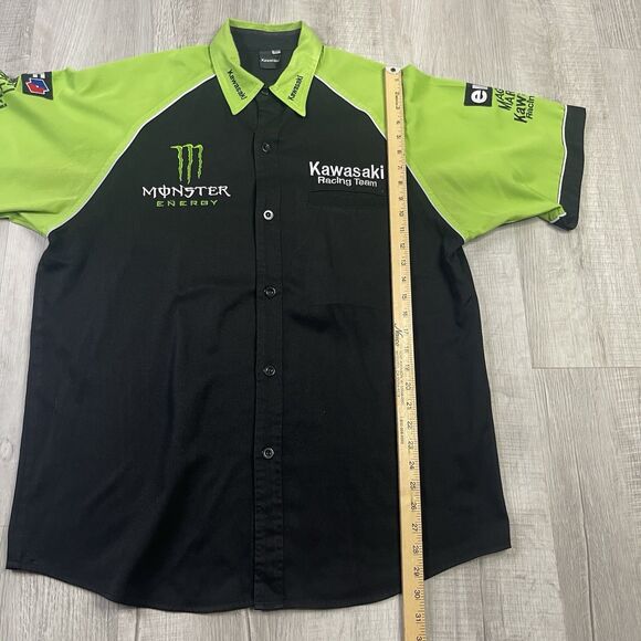 Kawasaki Monster Pro Racing Shirt Size XL Extra Large Button Down Green Black N - Picture 9 of 14